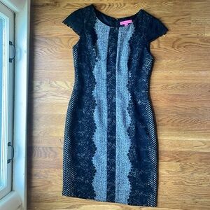Betsey Johnson Black and Gray Dress with Lace Accents- size 6